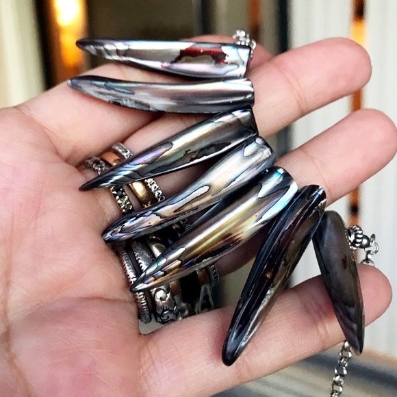 Genuine abalone tribal horn choker necklace - Picture 2 of 8